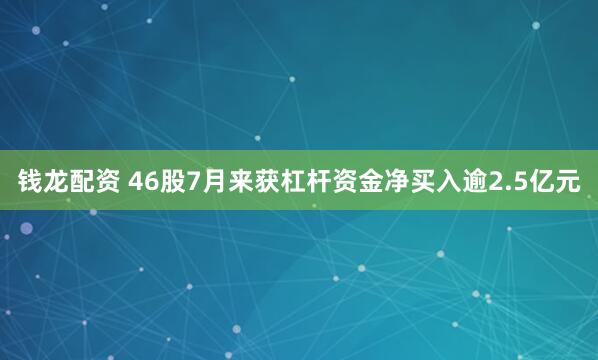 钱龙配资 46股7月来获杠杆资金净买入逾2.5亿元